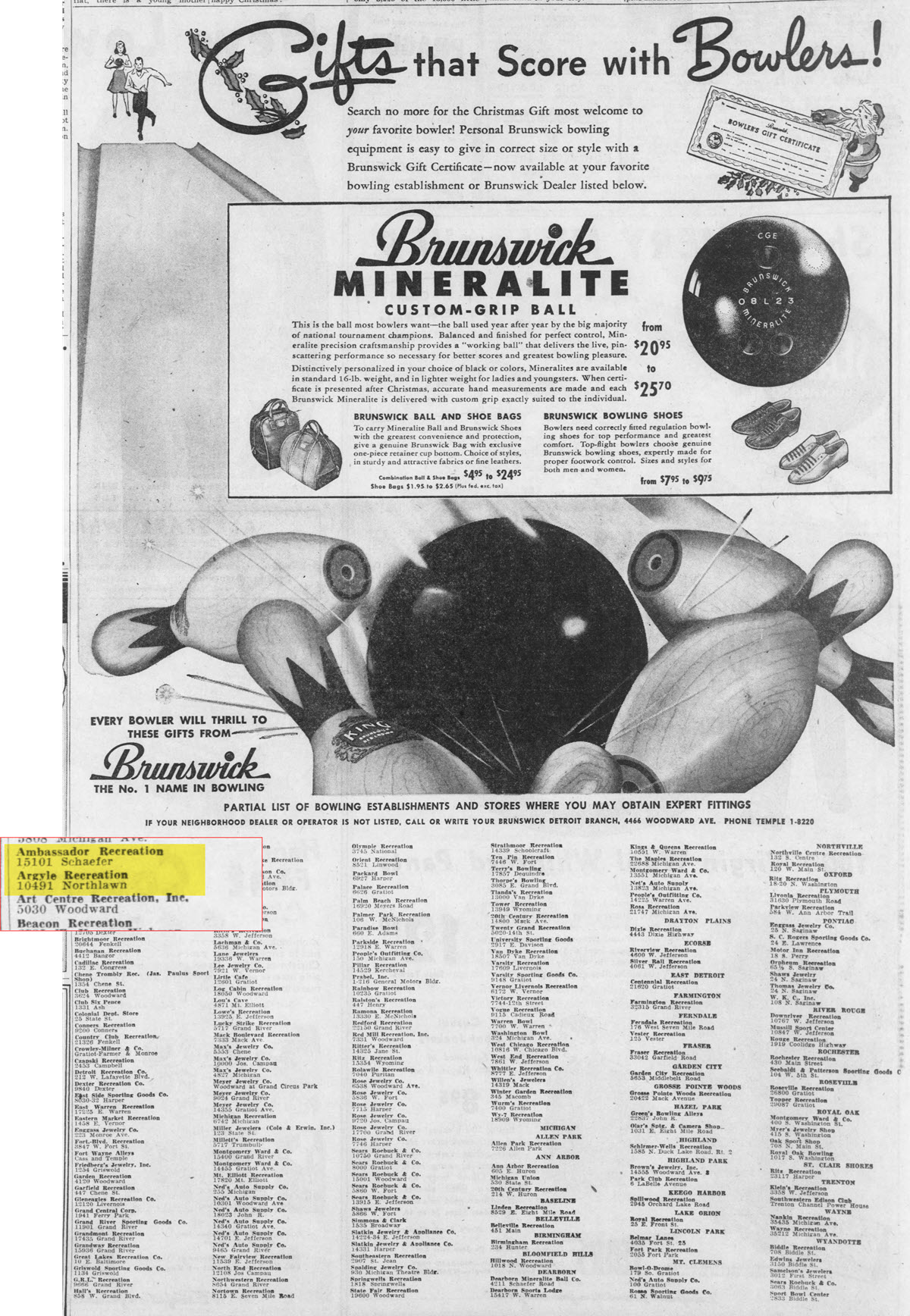 Ambassador Lanes (Argyle Lanes) - Dec 1947 Ad (newer photo)